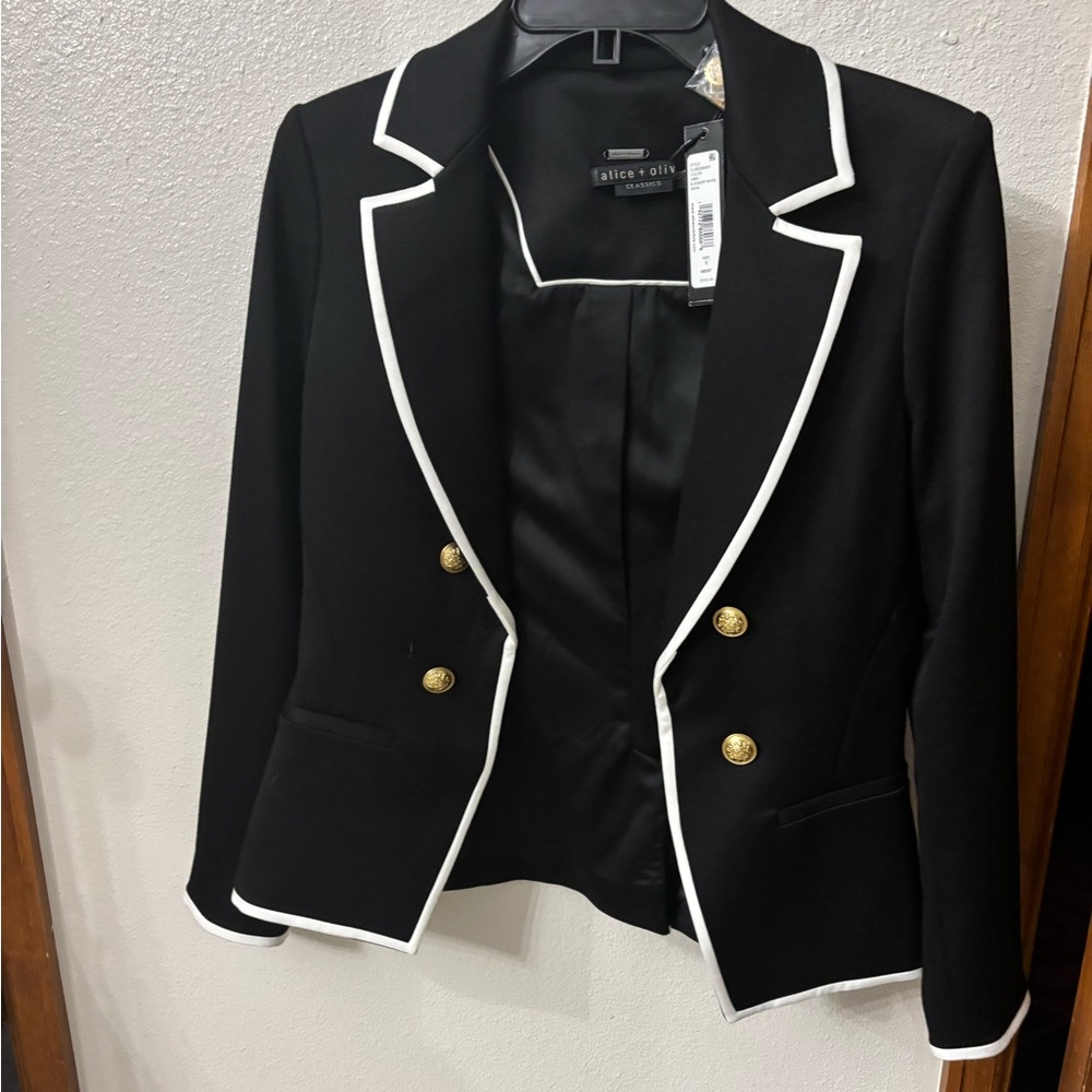 Alice + Olivia Black and White Tailored Blazer with Contrasting Trim